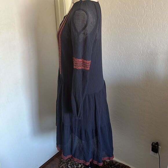 Free People Blue & Orange Embroidered Dress Boho Contemporary Feminine Casual - Picture 6 of 16